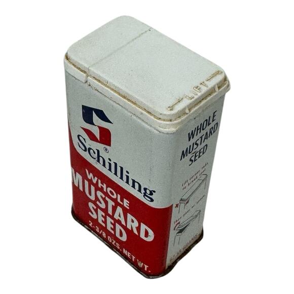 VINTAGE Schilling Whole Mustard Seed Red + White Spice Tin 2-3/8 oz - Picture 6 of 6